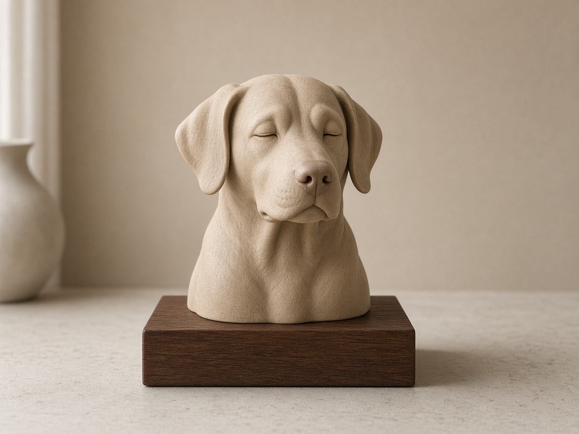 CalmNook resin memorial sculpture on walnut base